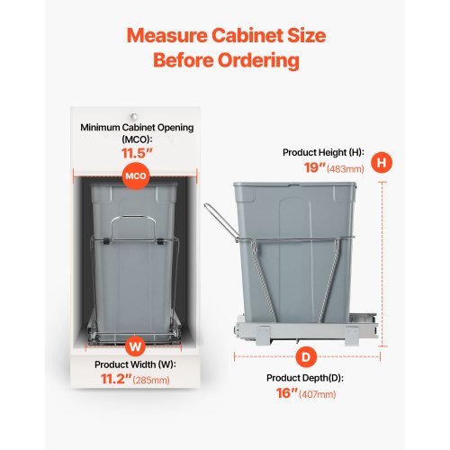 Pullout Trash Can for Kitchen Cabinets 35 QT Garbage Waste Recycling Bin