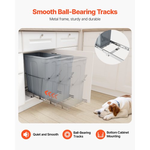 Pullout Trash Can for Kitchen Cabinets 35 QT Garbage Waste Recycling Bin