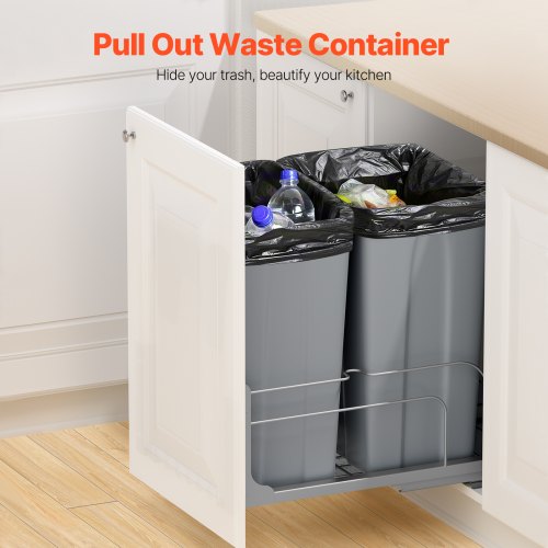 PullOut Trash Can 50 QT x2 Double Under Mount Kitchen Waste Container