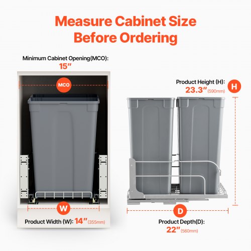PullOut Trash Can 50 QT x2 Double Under Mount Kitchen Waste Container