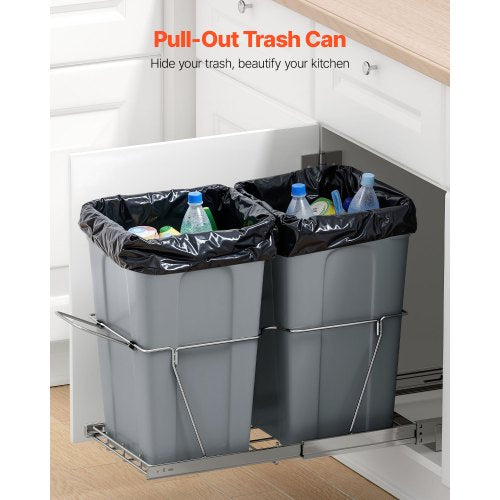 Pullout Trash Can for Kitchen Cabinets 27QTx2 Double Under Sink Garbage
