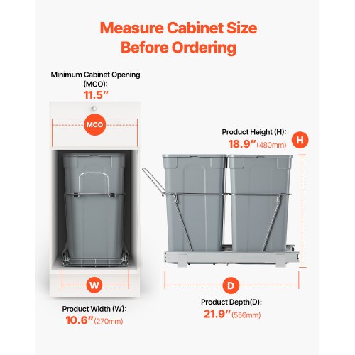 Pullout Trash Can for Kitchen Cabinets 27QTx2 Double Under Sink Garbage