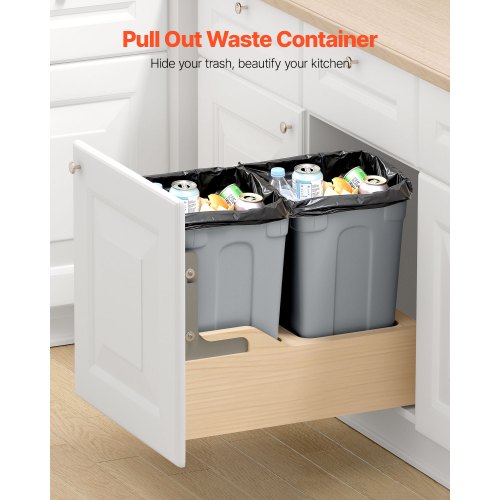 Wood Pullout Trash Can for Kitchen Cabinets 35 QT x2 Double Under Sink