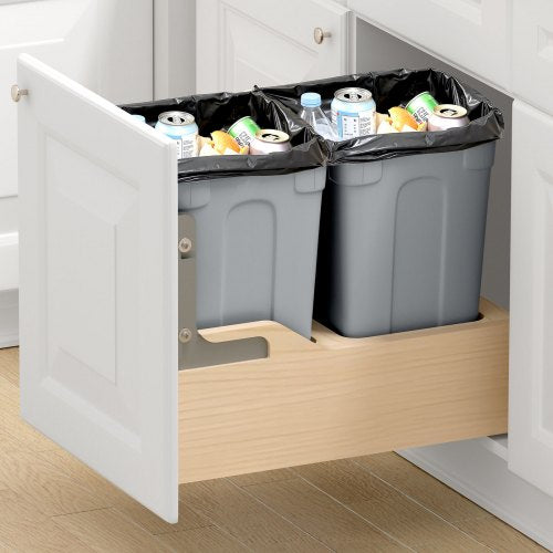 Wood Pullout Trash Can for Kitchen Cabinets 35 QT x2 Double Under Sink