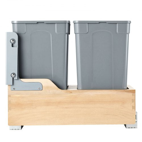 Wood Pullout Trash Can for Kitchen Cabinets 35 QT x2 Double Under Sink