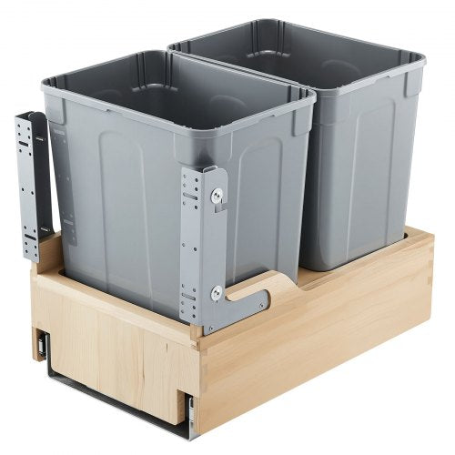 Wood Pullout Trash Can for Kitchen Cabinets 35 QT x2 Double Under Sink