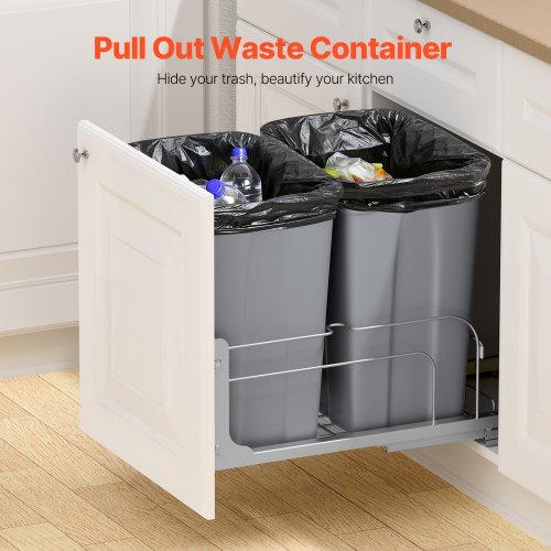 PullOut Trash Can 35 QT x2 Double Under Mount Kitchen Waste Container