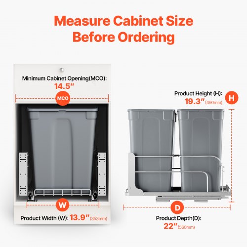PullOut Trash Can 35 QT x2 Double Under Mount Kitchen Waste Container