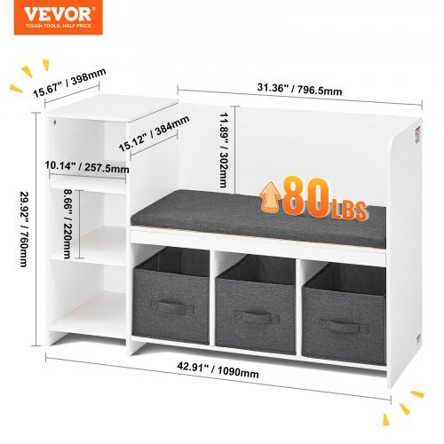 Kids Reading Nook Bench Toddler Bookshelf and Bookcase with Detachable Seat