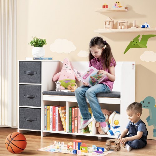 Kids Reading Nook Bench Toddler Bookshelf and Bookcase with Detachable Seat