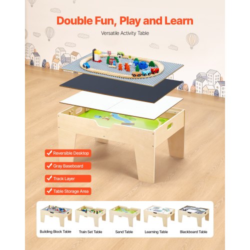 MultiPurpose Activity Play Table 290 Building Bricks and 30Piece Wooden