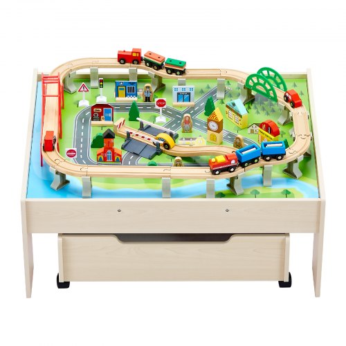 Train Table 100 Multicolor Pieces Wooden Kids Activity Table with Rolling