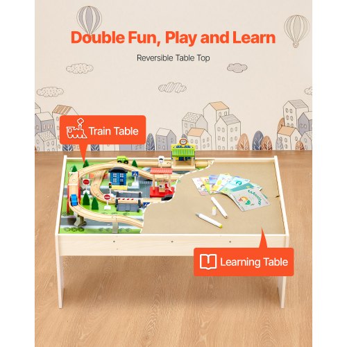 Train Table 84 Multicolor Pieces Wooden Kids Activity Table with Collapsible