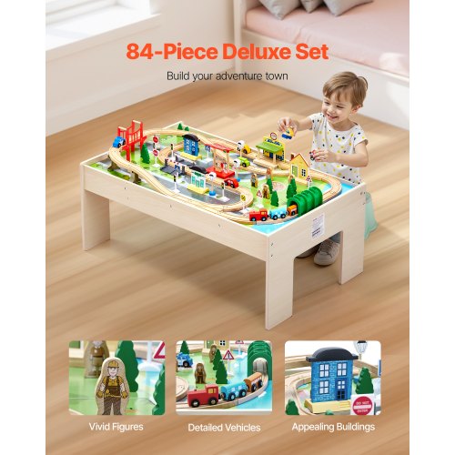 Train Table 84 Multicolor Pieces Wooden Kids Activity Table with Collapsible