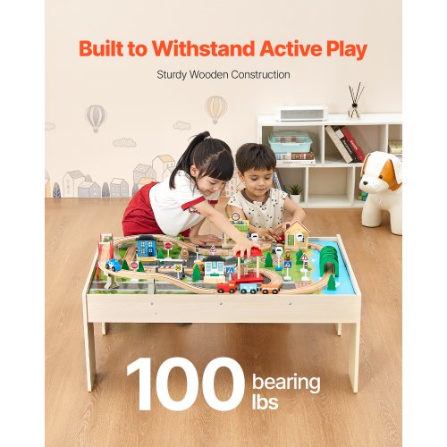 Train Table 84 Multicolor Pieces Wooden Kids Activity Table with Collapsible