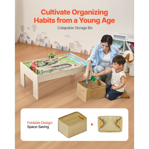 Train Table 84 Multicolor Pieces Wooden Kids Activity Table with Collapsible
