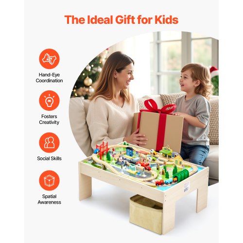 Train Table 84 Multicolor Pieces Wooden Kids Activity Table with Collapsible