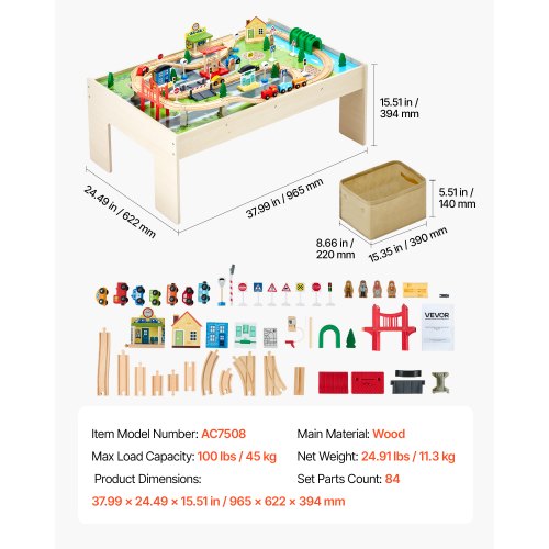 Train Table 84 Multicolor Pieces Wooden Kids Activity Table with Collapsible