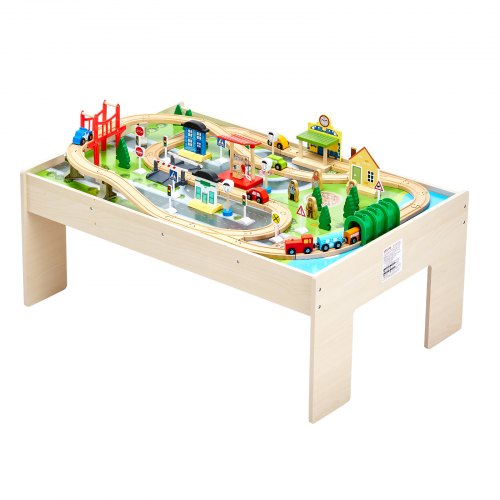 Train Table 84 Multicolor Pieces Wooden Kids Activity Table with Collapsible