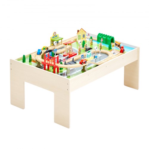 Train Table 84 Multicolor Pieces Wooden Kids Activity Table with Collapsible