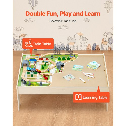 Train Table 120 Multicolor Pieces Wooden Kids Activity Table with Collapsible