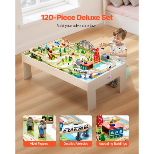 Train Table 120 Multicolor Pieces Wooden Kids Activity Table with Collapsible