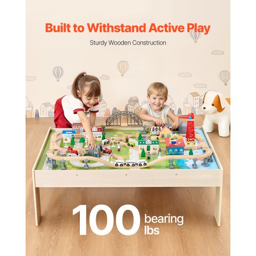 Train Table 120 Multicolor Pieces Wooden Kids Activity Table with Collapsible