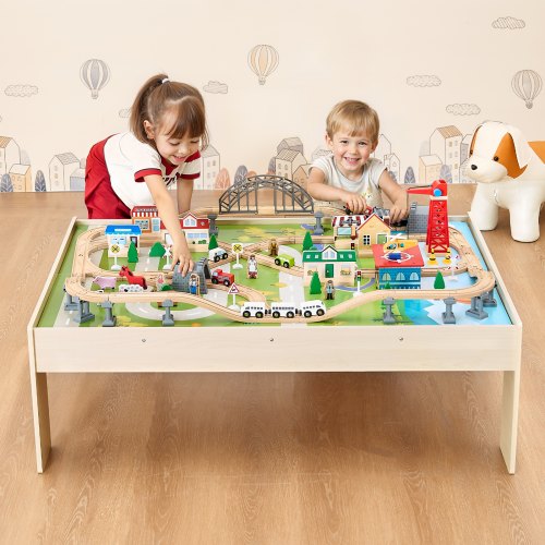Train Table 120 Multicolor Pieces Wooden Kids Activity Table with Collapsible