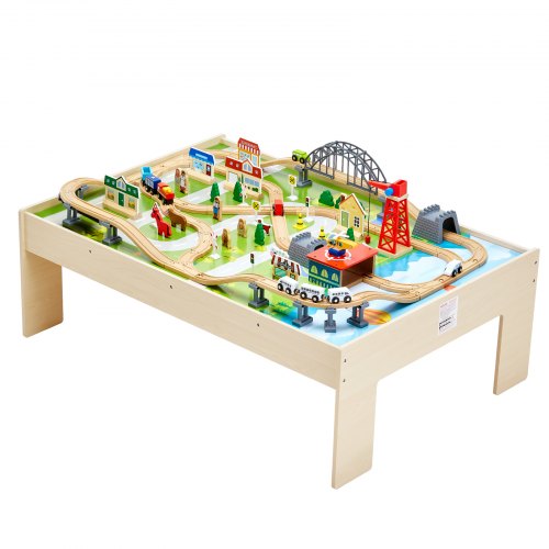 Train Table 120 Multicolor Pieces Wooden Kids Activity Table with Collapsible