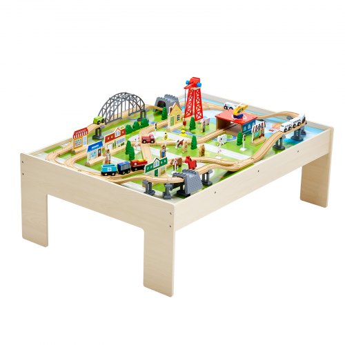 Train Table 120 Multicolor Pieces Wooden Kids Activity Table with Collapsible
