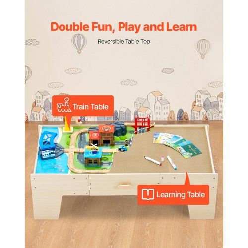 Train Table 62 Multicolor Pieces Wooden Kids Activity Table with Large