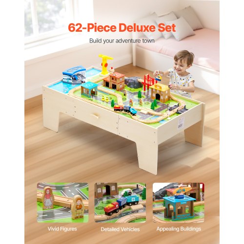 Train Table 62 Multicolor Pieces Wooden Kids Activity Table with Large