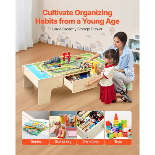 Train Table 62 Multicolor Pieces Wooden Kids Activity Table with Large