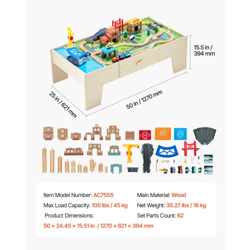 Train Table 62 Multicolor Pieces Wooden Kids Activity Table with Large