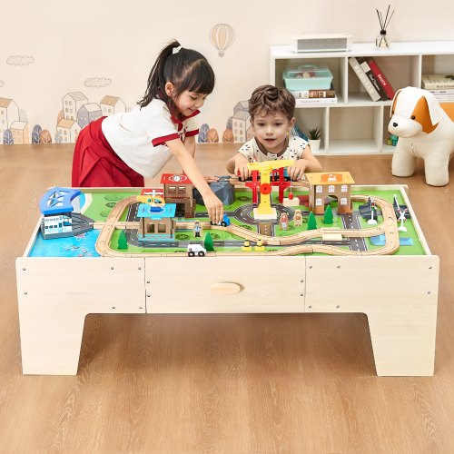 Train Table 62 Multicolor Pieces Wooden Kids Activity Table with Large