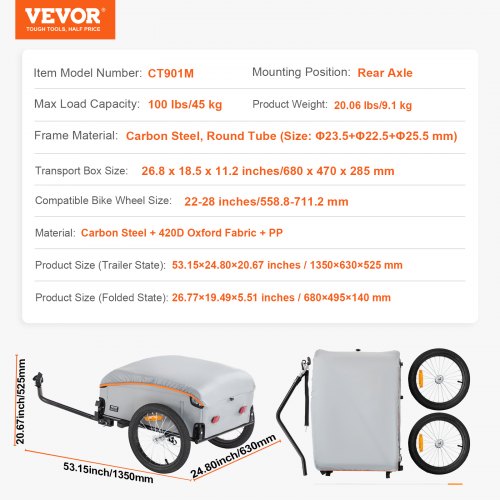 Bike Cargo Trailer 88100160 lbs Load Capacity HeavyDuty Bicycle Wagon