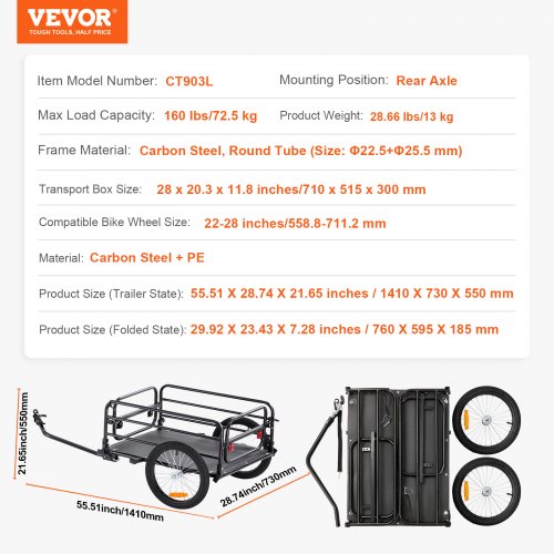 Bike Cargo Trailer 160 lbs Load Capacity HeavyDuty Bicycle Wagon Cart