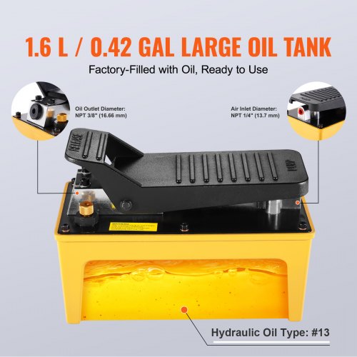 10000PSI Air Hydraulic Pump 042 Gal Reservoir NPT 38 In Oil Outlet NPT