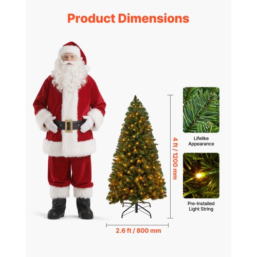 Christmas Tree 4ft Prelit Artificial Xmas Tree Full Holiday Decor Trees