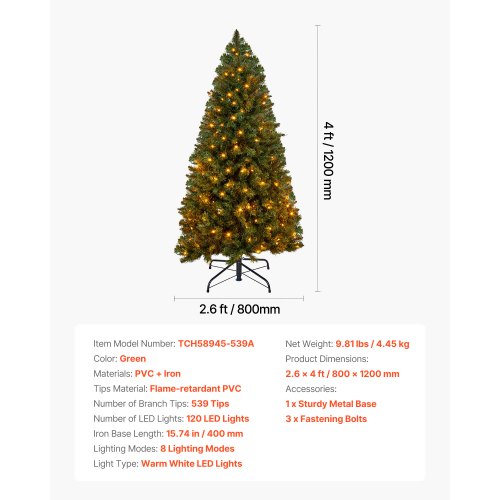 Christmas Tree 4ft Prelit Artificial Xmas Tree Full Holiday Decor Trees