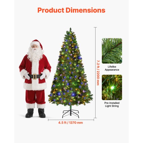 Christmas Tree 7.2Ft Prelit Artificial Xmas Full Holiday Decor Trees With 470