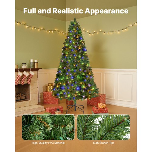 Christmas Tree 7.2Ft Prelit Artificial Xmas Full Holiday Decor Trees With 470