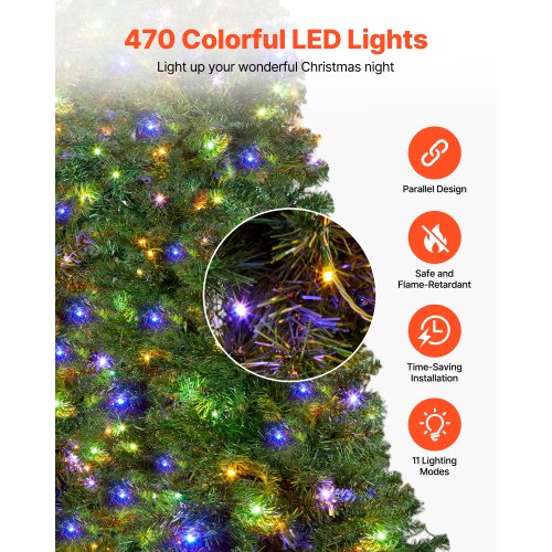 Christmas Tree 7.2Ft Prelit Artificial Xmas Full Holiday Decor Trees With 470