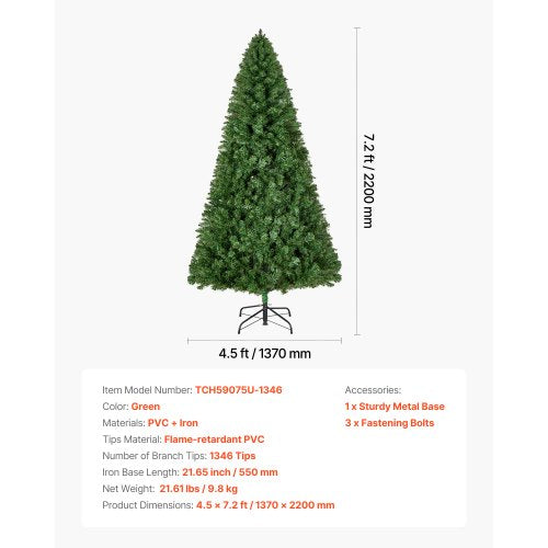 Christmas Tree 7.2ft Artificial Xmas Tree Full Holiday Decor Trees with 1346
