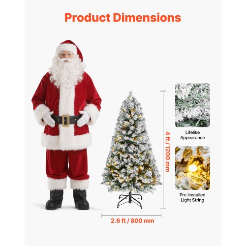 Christmas Tree 4ft Prelit Flocked Artificial Tree Full Holiday Xmas Deco