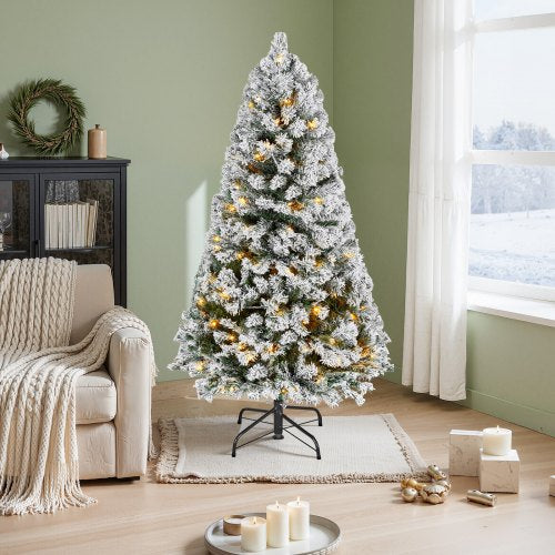 Christmas Tree 4ft Prelit Flocked Artificial Tree Full Holiday Xmas Deco