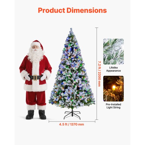 Christmas Tree 7.2Ft Prelit Flocked Artificial Full Holiday Xmas Deco Trees