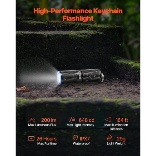 Keychain Flashlight Rechargeable Mini LED Flashlight 200 High Lumens