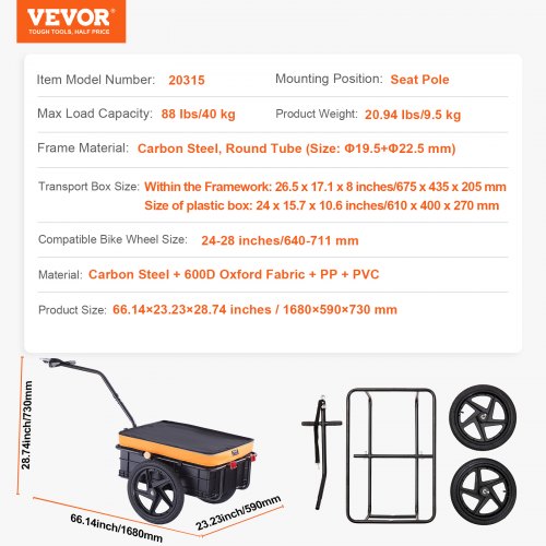 Bike Cargo Trailer 88 lbs Load Capacity HeavyDuty Bicycle Wagon Cart