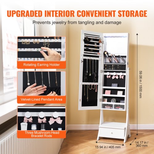Mirror Jewelry Cabinet Standing Mirror with Storage Lockable Jewelry